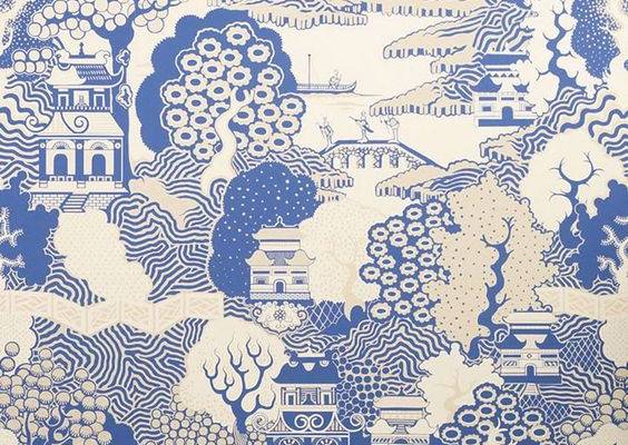 Summer Palace Wallpaper in Blue and Beige Color by Osborne
