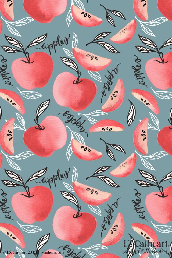 Red Apples Watercolor Pattern. All designs and illustrations are © LZ CATHCART OF THE SUMMERY UMBRELLA, LLC