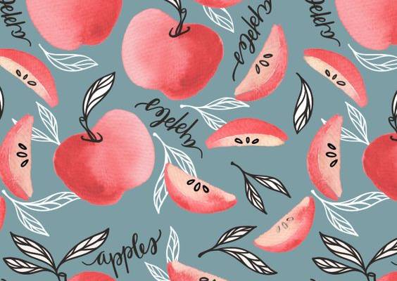 Red Apples Watercolor Pattern. All designs and illustrations are © LZ CATHCART OF THE SUMMERY UMBRELLA, LLC