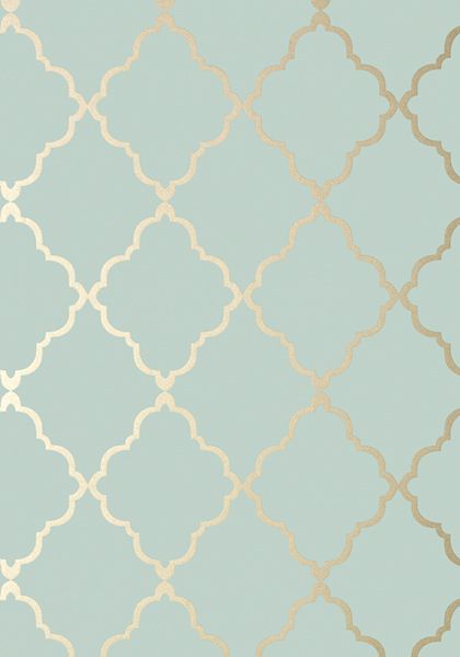 AT6058 KLEIN TRELLIS Wallpaper Metallic Gold on Aqua from the Anna French Seraphina collection