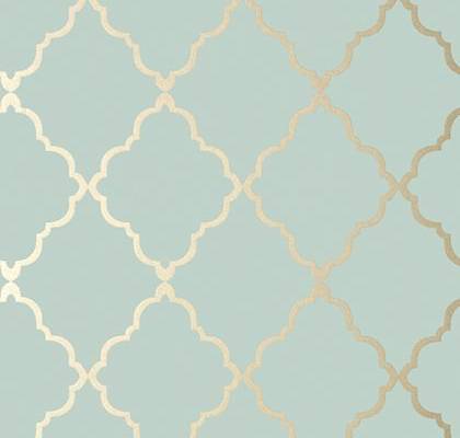 AT6058 KLEIN TRELLIS Wallpaper Metallic Gold on Aqua from the Anna French Seraphina collection