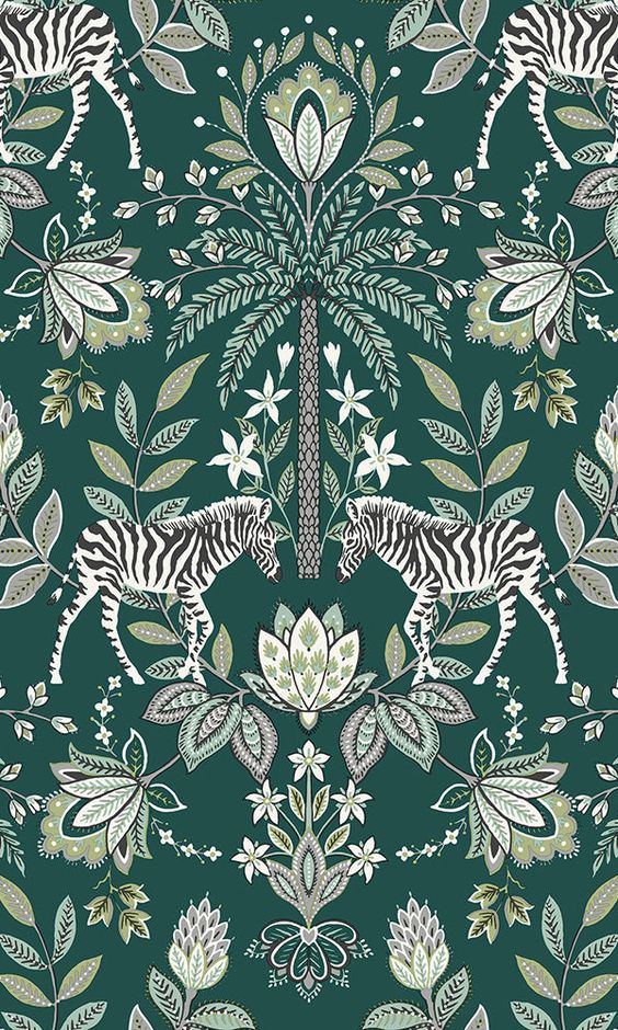 This Green Zebra Ornamental Wallpaper R6465 pairs traditional ornamental elements with contemporary metallics and colors for the perfect transitional powder room wallpaper. Get a free sample of this nature inspired design by calling us at 888-990-2250.