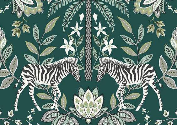 This Green Zebra Ornamental Wallpaper R6465 pairs traditional ornamental elements with contemporary metallics and colors for the perfect transitional powder room wallpaper. Get a free sample of this nature inspired design by calling us at 888-990-2250.