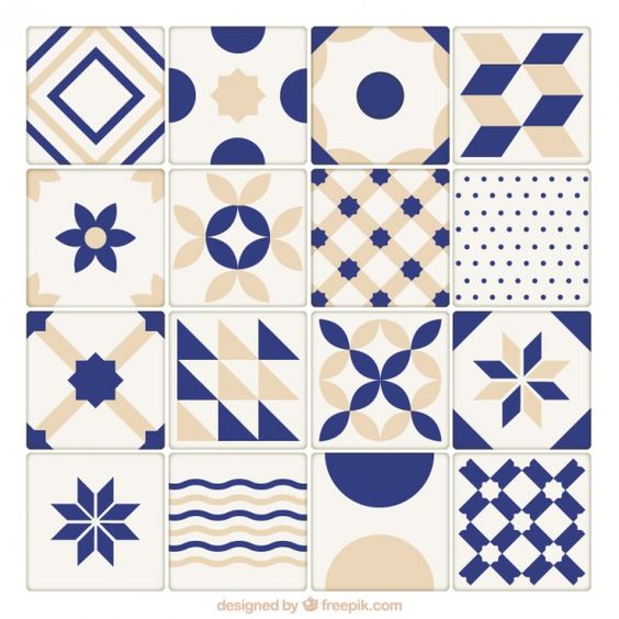 Premium Vector | Blue and beige ceramic tiles collection