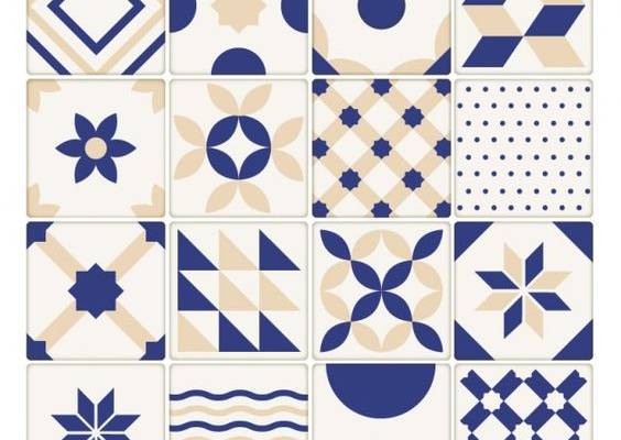 Premium Vector | Blue and beige ceramic tiles collection