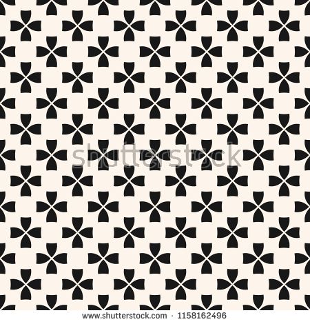 Simple vector floral seamless texture. Black and white geometric pattern with small flower silhouettes. Abstract monochrome background. Minimalist repeat design for decor, wallpaper, fabric, clothing