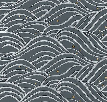AT9876 WAVES Wallpaper Charcoal from the Anna French Nara collection