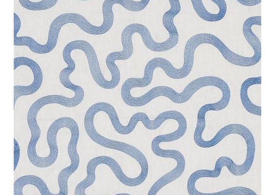 Schumacher Riley Embroidery Fabric in Navy on Ivory