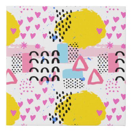 Abstract Retro 90s Memphis Geometric Pattern Faux Canvas Print