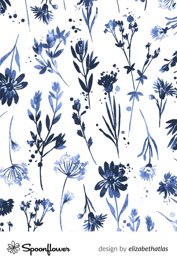 Blue Watercolor Flowers by elizabethatlas