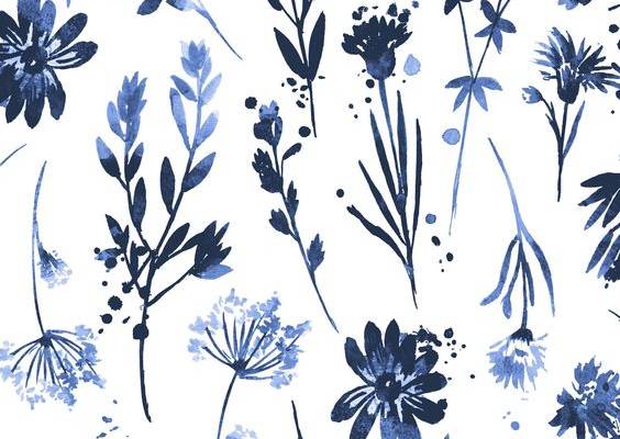 Blue Watercolor Flowers by elizabethatlas