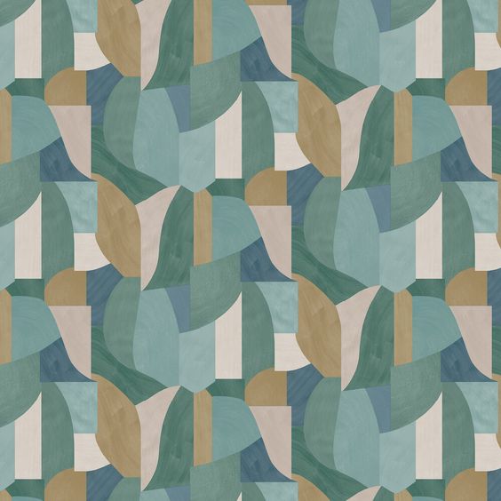 Bring a bold and contemporary geometric look to your walls featuring brush stroked overlapping shapes. Shown here in the teal colourway  other colourways available.