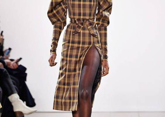 A model walks the runway for the Laquan Smith fashion show during New...