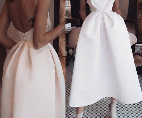 Sexy White Open Back Prom Dress Tea Length Satin Party Dress sold by lovedress on Storenvy
