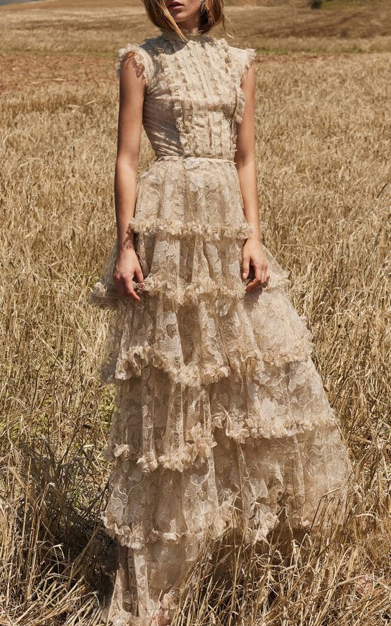 Tiered Lace Tulle Dress by Costarellos
