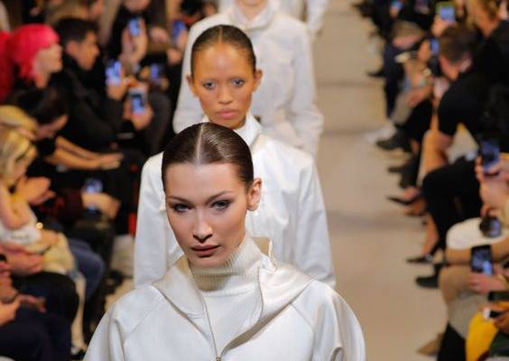 Bella Hadid walks the runway finale at the Brandon Maxwell Runway...