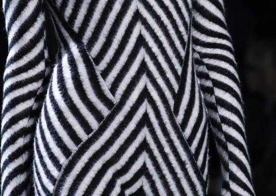 fuzzy form fitting dress || black   white stripes w/ triangular panels || Haider Ackermann Fall 2016 RTW, runway detail