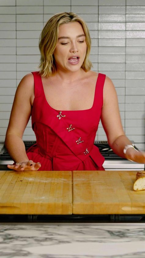 In this episode of Vogue’s Now Serving, Florence Pugh shows us how to make her signature drink—a martini with a twist. Tap to watch the full episode.