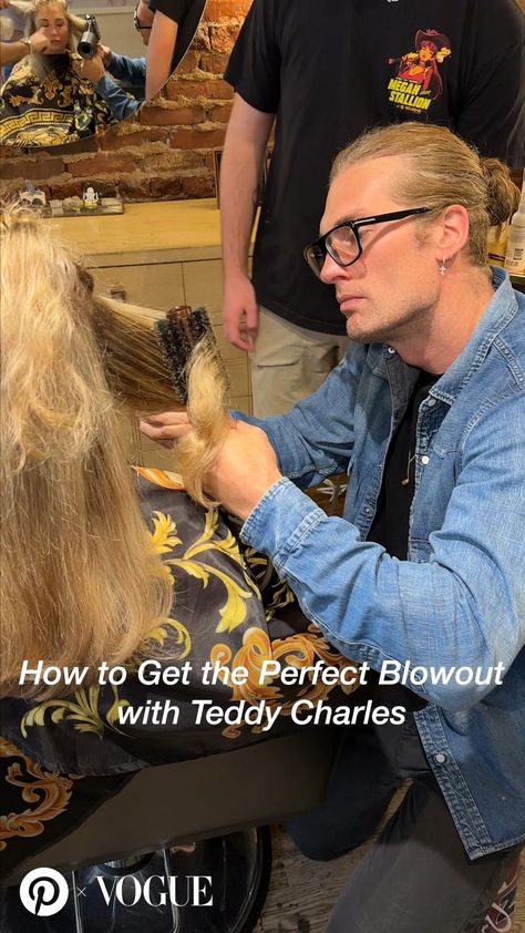 Here, expert hair stylist Teddy Charles shares how to get the perfect blowout at home or anywhere, for that matter.