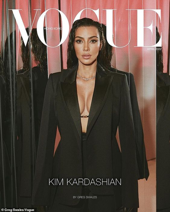 Kim Kardashian dons a busty black blazer for Vogue Hong Kong cover