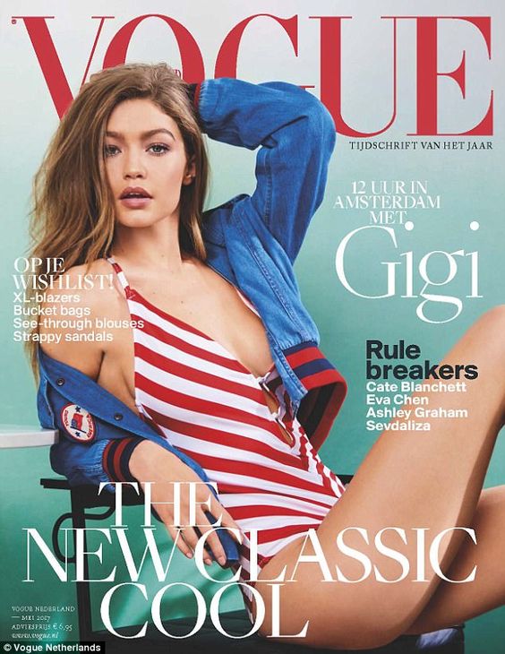 Go figure: Half-Dutch model Gigi Hadid appears on the cover of Vogue Netherlands in a swim…