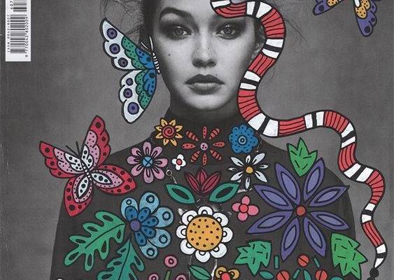 I chose to pin this example as I like the contrast of the professional black and white photography/magazine cover to the more simplistic and somewhat childish looking doodles.