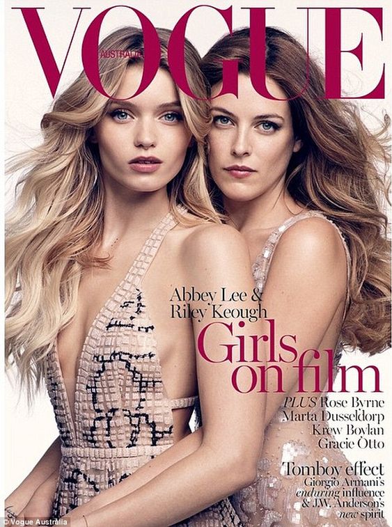 Abbey Lee cuddles up to Riley Keough on the cover of Vogue Australia