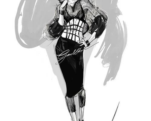 Croquis de Jean Paul Gaultier pour les costumes de scène de Madonna en 2012