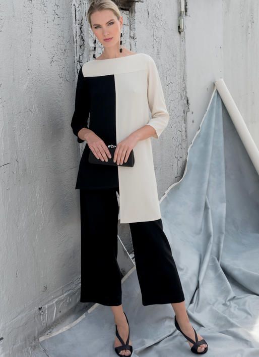 Buy the V1581 tunic and trousers sewing pattern from Vogue® Patterns. It’s perfect for the advanced beginner/intermediate dressmaker. The fitted tunic has front and back yokes, contrast variations, and uneven hemline. The loose fitting trousers have back invisible zipper and length variations.

Suggested fabrics: Crepe, crepe back satin, ponte knit, rayon challis.

Note: Unsuitable for obvious diagonals. Fabric requirement allows for nap, one-way design or shading. Extra fabric may be needed to