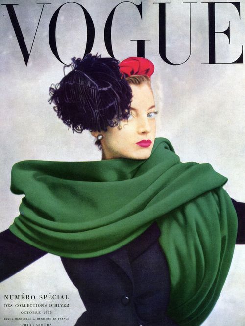 Regine Debrise wearing Balenciaga on the cover of Paris Vogue, October 1950. Photo by Irving Penn.