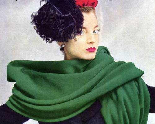 Regine Debrise wearing Balenciaga on the cover of Paris Vogue, October 1950. Photo by Irving Penn.