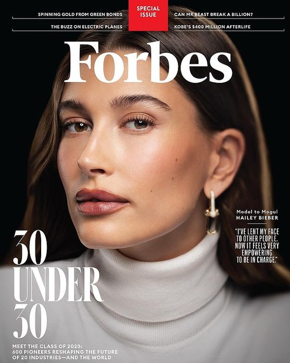 Hailey Bieber celebrates being featured on Forbes 30 Under 30 cover