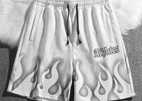 Grey Casual Collar  Fabric Letter,Fire Track Shorts Embellished Non-Stretch  Men Bottoms