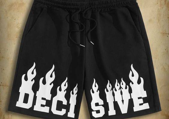 Black Street Collar  Fabric Letter,Fire Track Shorts Embellished Slight Stretch  Men Bottoms