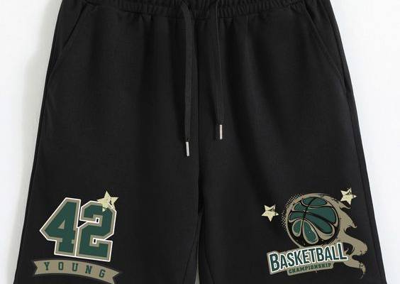 Black Casual Collar  Fabric Letter Track Shorts Embellished Slight Stretch Summer Men Bottoms