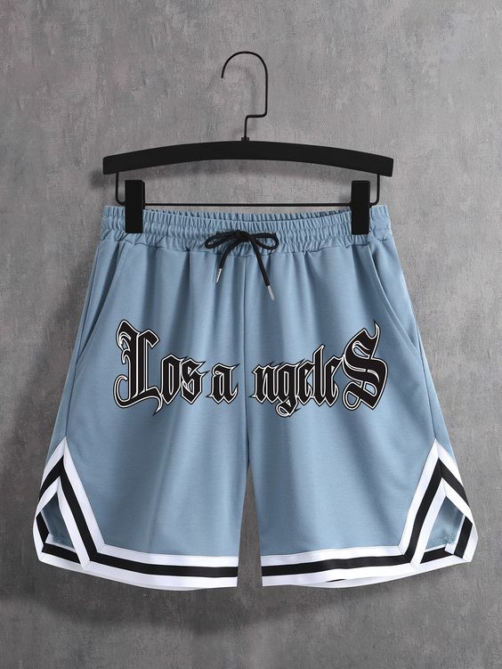 Men Letter Graphic Contrast Trim Drawstring Waist Shorts