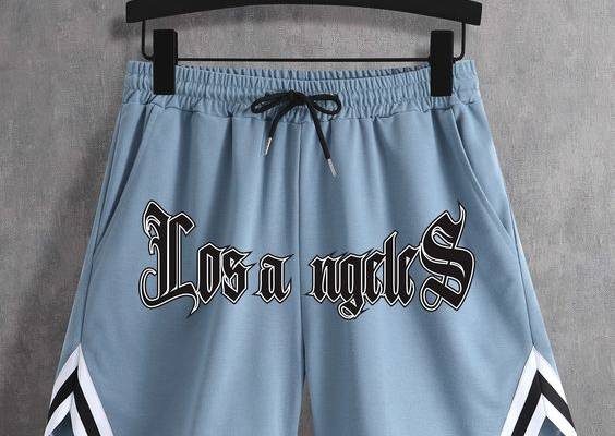 Men Letter Graphic Contrast Trim Drawstring Waist Shorts