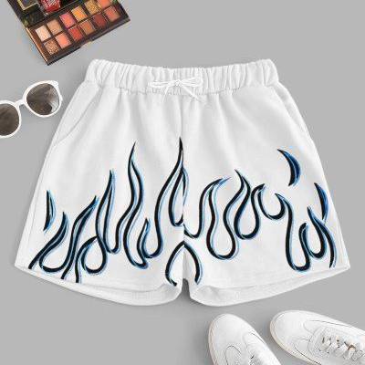 Zaful  These runner shorts are your new chill day essentials. Featuring a contrast flame pattern with adjustable drawstring waist, and on-seam pockets, team these with a matching top and fresh kicks to complete the look. Occasions: Daily Style: Casual Material: Polyester,Polyurethane Length: Mini Ty