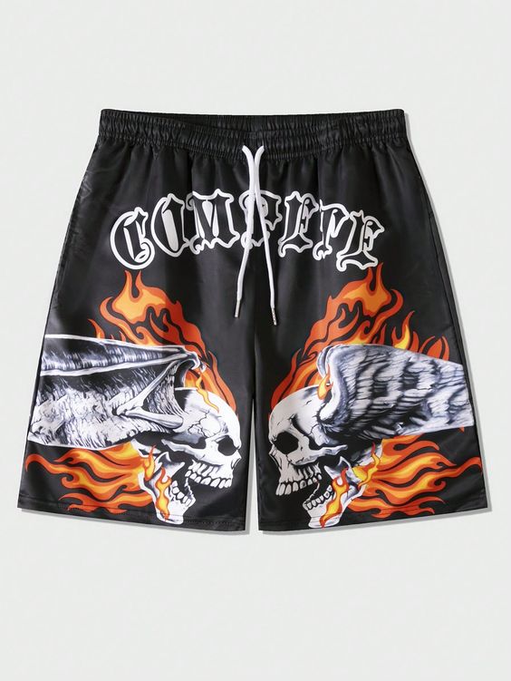 Black Street Collar  Fabric Halloween Straight Leg Embellished Non-Stretch  Men Bottoms