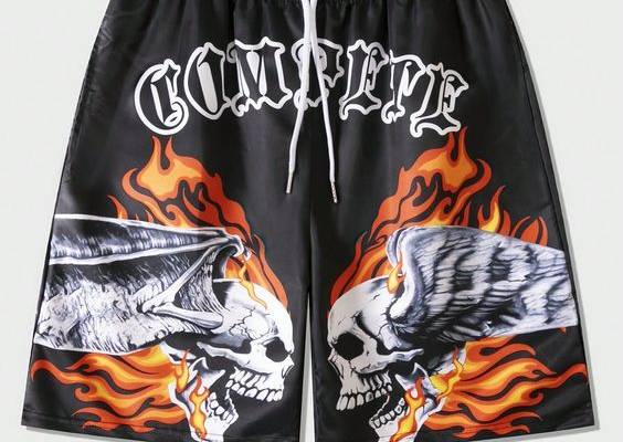 Black Street Collar  Fabric Halloween Straight Leg Embellished Non-Stretch  Men Bottoms