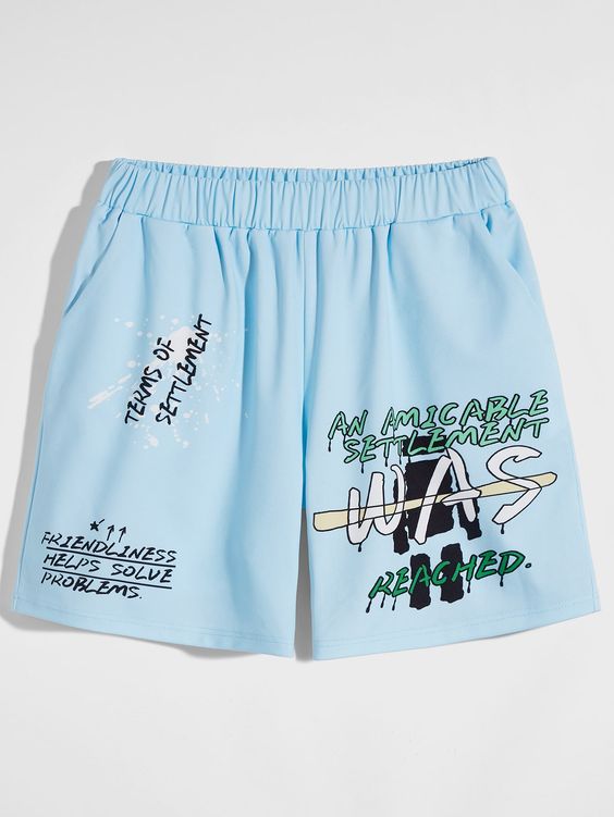 Men Slogan Graphic Track Shorts