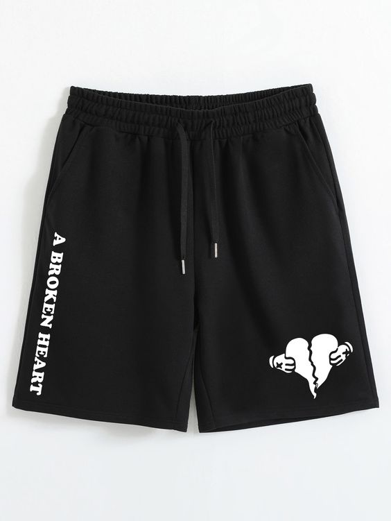 Guys Heart Print Drawstring Shorts