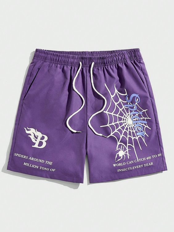 Purple Casual Collar  Fabric Graphic,Slogan Straight Leg Embellished Non-Stretch  Men Clothing