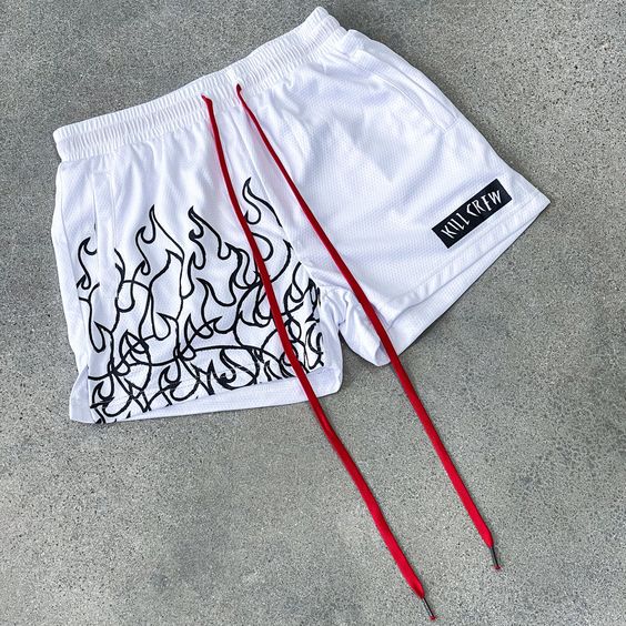 MUAY THAI FLAME SHORTS (MID THIGH CUT) – WHITE / BLACK – Kill Crew