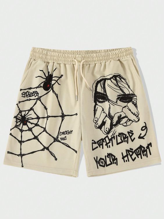 Apricot Street Collar  Fabric Figure,Letter Track Shorts Embellished Slight Stretch  Men Clothing