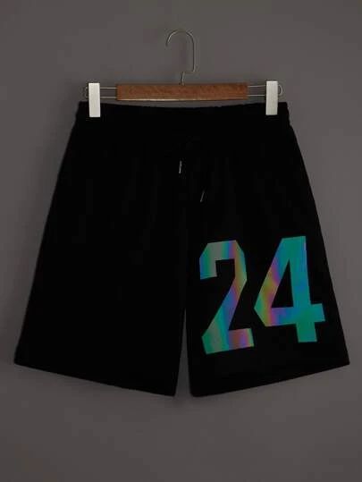 Men Drawstring Waist Letter Patched Shorts