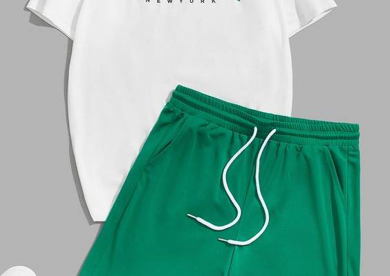 Multicolor Preppy  Short Sleeve Polyester Striped Letter   Slight Stretch Summer Men Co-ords