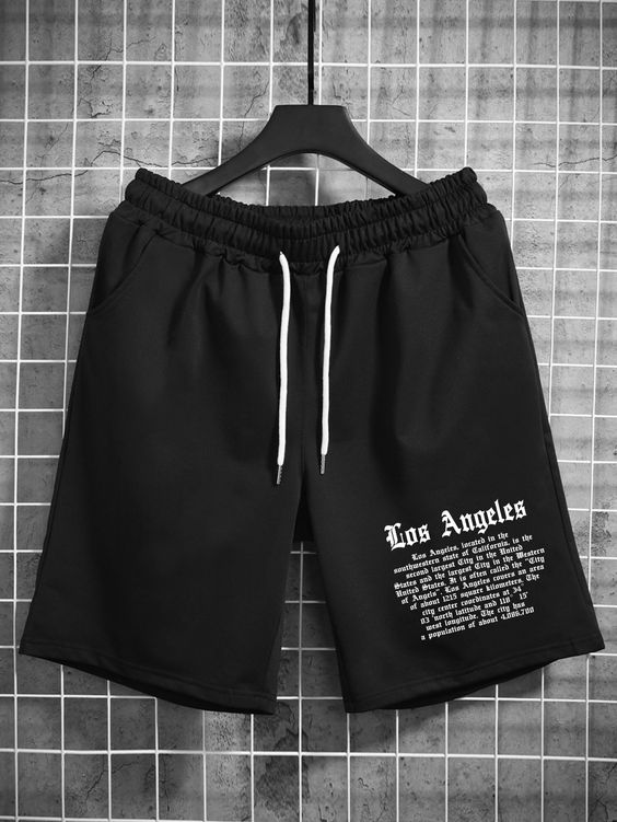 Black Casual   Polyester Slogan Track Shorts Embellished Slight Stretch Spring/Summer/Fall Men Bottoms