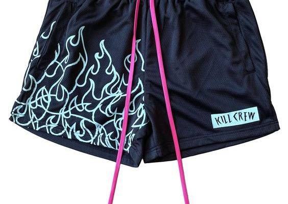 MUAY THAI FLAME SHORTS (MID THIGH CUT) - BLACK / TEAL - Kill Crew