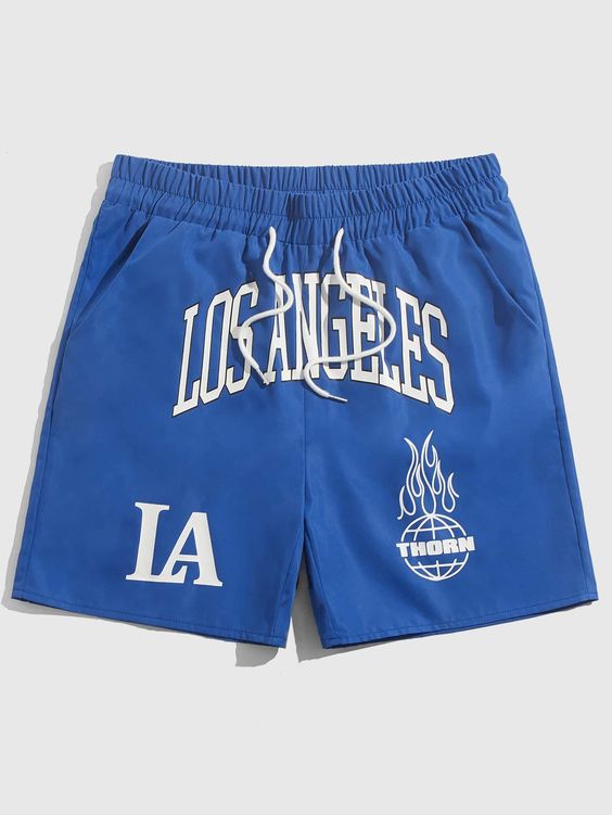 Blue Casual Collar  Fabric Letter Straight Leg Embellished Non-Stretch  Men Clothing